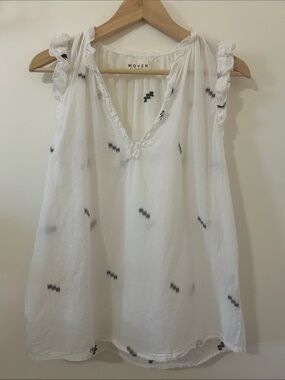 Woven by Synergy White Organic Cotton Ruffle V-Neck Blouse - Size M